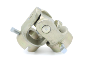 Heavy-duty metal mounting bracket joint clamp.